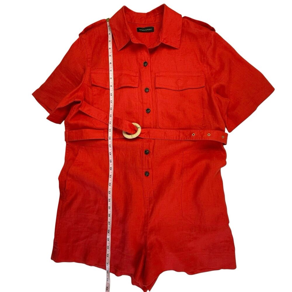 Banana Republic 100% Linen Belted Safari Romper Women Large Red Utility - Picture 11 of 12